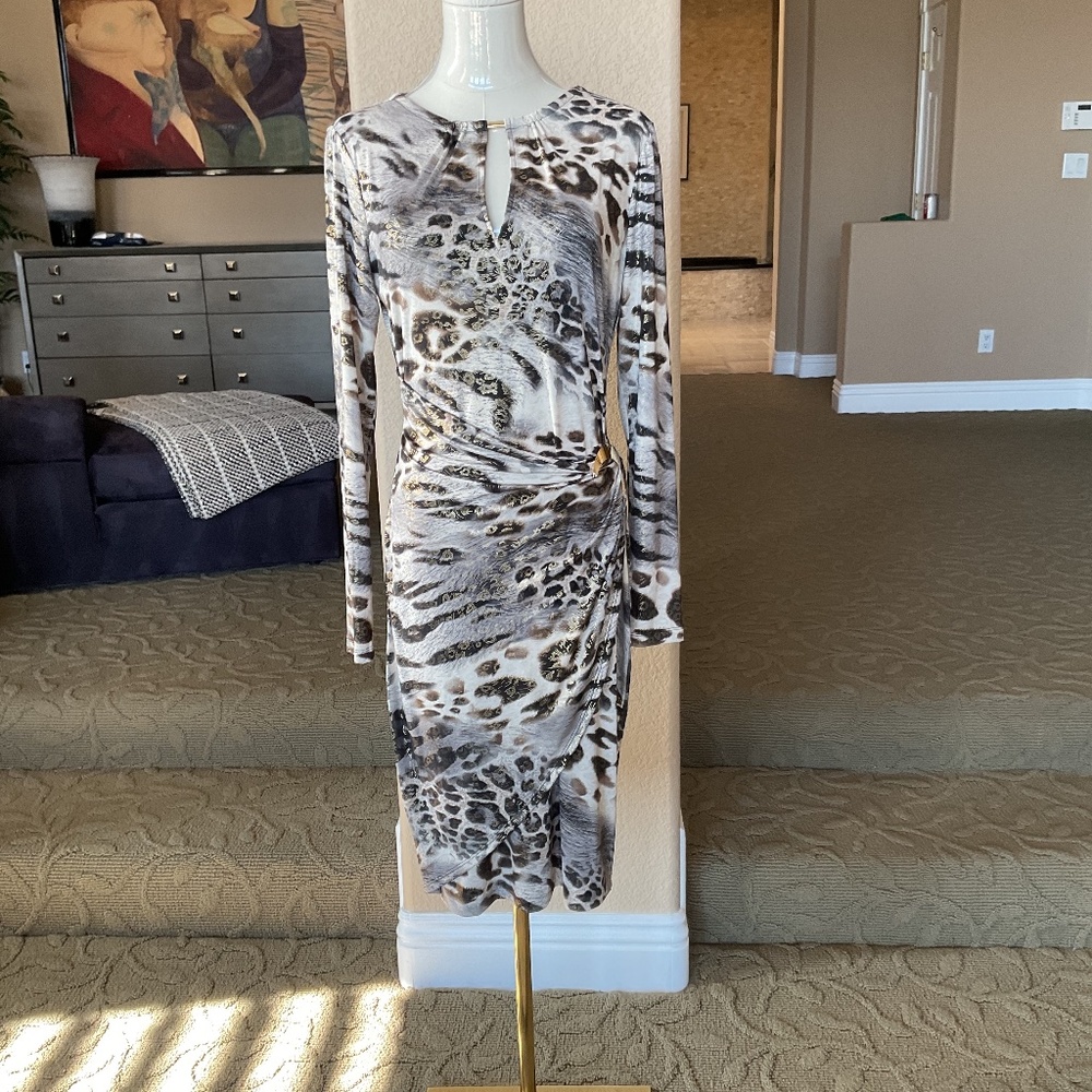 Cache Animal Print Dress with Gold Hardware - Medium